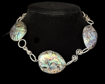 Large Double sided Abalone & Sterling Silver Necklace and Earring Set