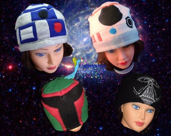 FLEECE Star Wars R2-D2, BB-8, Darth Vader, Boba Fett Beanie Hat, droid
