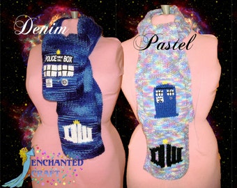 Warm knitted Dr WHo inspired TArdiS & Symbol Scarf- great gift for whovian choose one