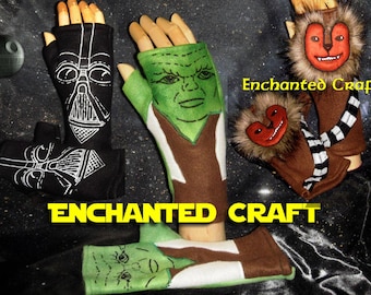 Fleece Fingerless Gloves for Star Wars Fans- choose YODA, CHEWBACCA, Darth Vader