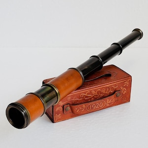 Dollond London 1920" Engraved Antique Style Brass Telescope  Spyglass with Leather Box, Vintage Style Nautical Gift for Handmade Decor
