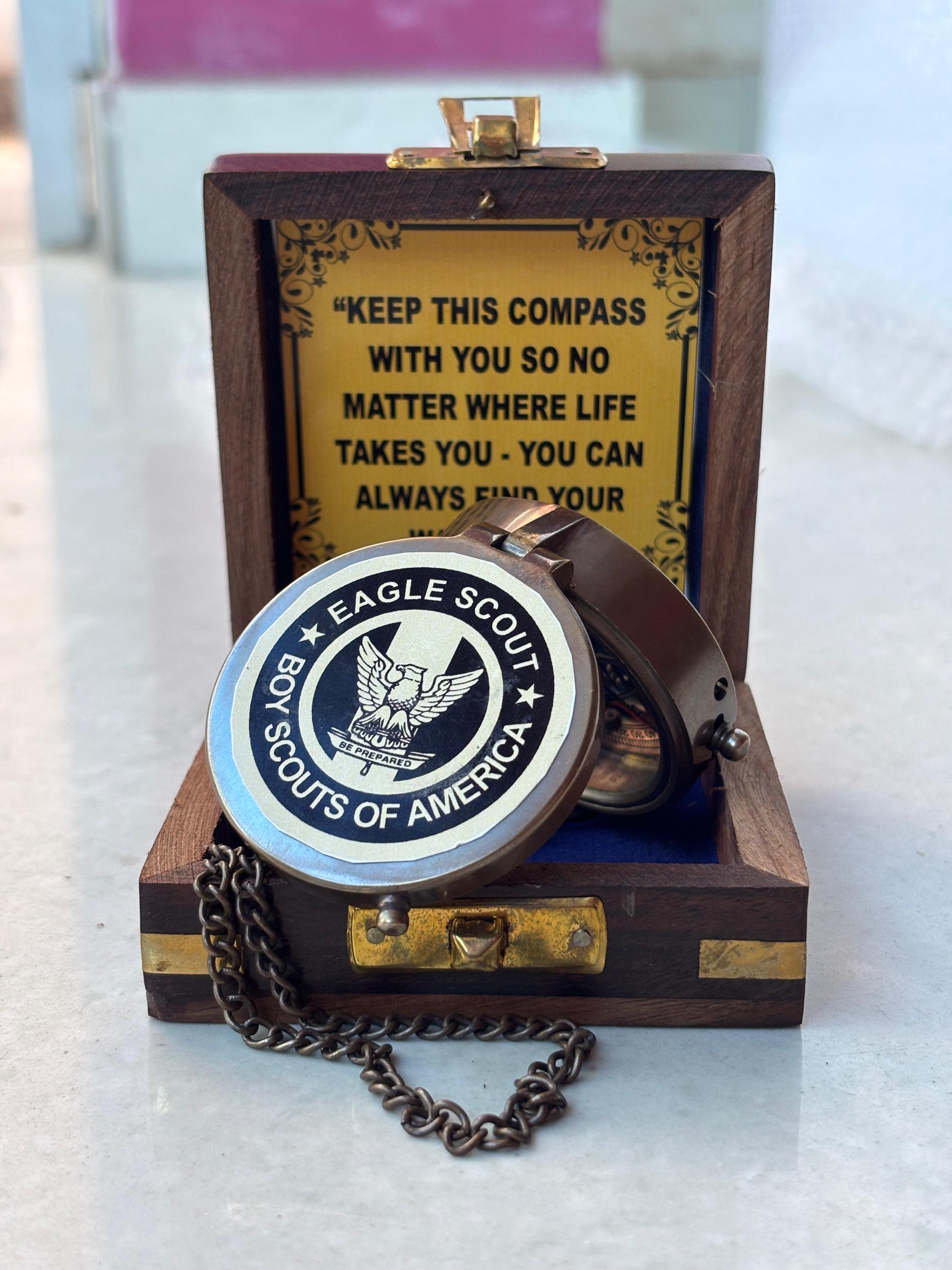 Eagle Scout Compass Gift | Boy Scouts of America Engraved Brass Compass | Personalized Scout Oath Compass in Wood Box | Graduation Keepsake
