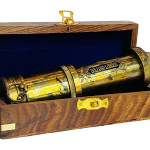 Handmade Antique Brass Telescope Handheld Pirate Scope Vintage Style Nautical Decor Halloween Gift Occasions  With Box Wooden