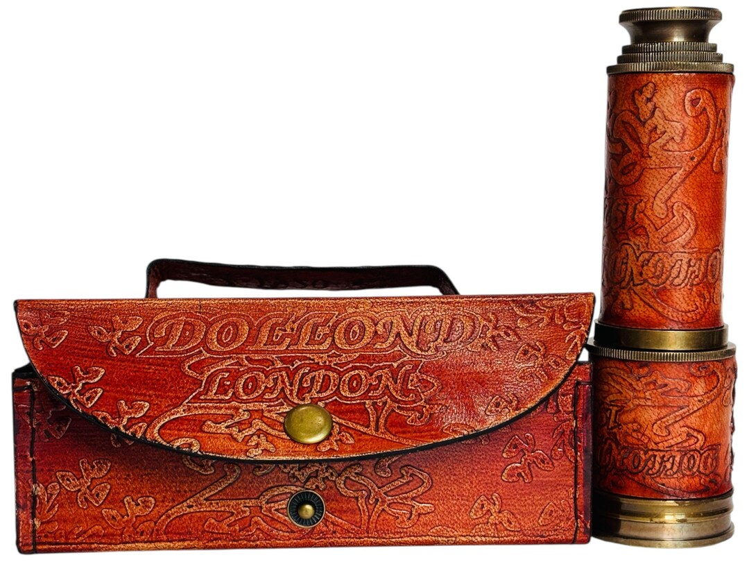 Télescope Nautique Dollond London 1920 – Reproduction En Laiton Et Cuir, Grossissement X15, 40,6 Cm, Avec Boîte En Cuir – Cadeau Vintage