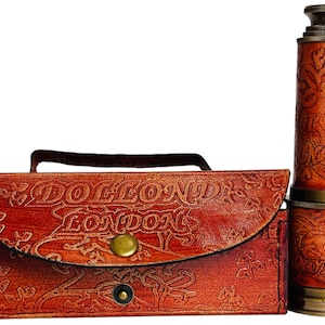Antique Style Brass Telescope – "Dollond London 1920" Engraved Spyglass with Leather Box, Nautical Gift for Him/Her, Handmade Decor