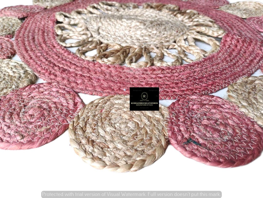 Jute Braided Round Rug, Jute Circle Rug, Floral Natural Jute Round Rug ...