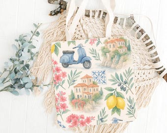 La Dolce Vita Tote Bag: Mediterranean Summer, Lemons & Vespa Design