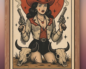 Cowgirl Tarot Karte Kunstdruck | Vintage Western Pinup Poster
