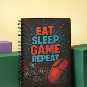 Eat Sleep Game Repeat Spiral Notebook | Gamer Journal for PC Players, Streamers and Gaming Fanatics