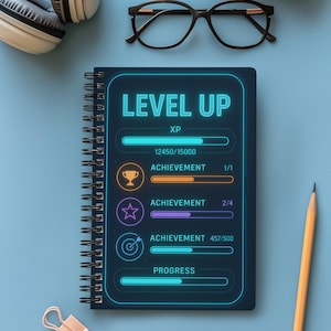 Level Up Gamer Notebook-XP Tracker Spiral Journal for Gamers, Students, Creators | Productivity Log Book with Gaming Design