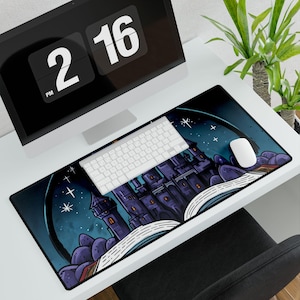 Enchanted Castle Storybook Desk | Mat Mystical Night Fantasy Design |Unique Office Decor, Desk Accessories,