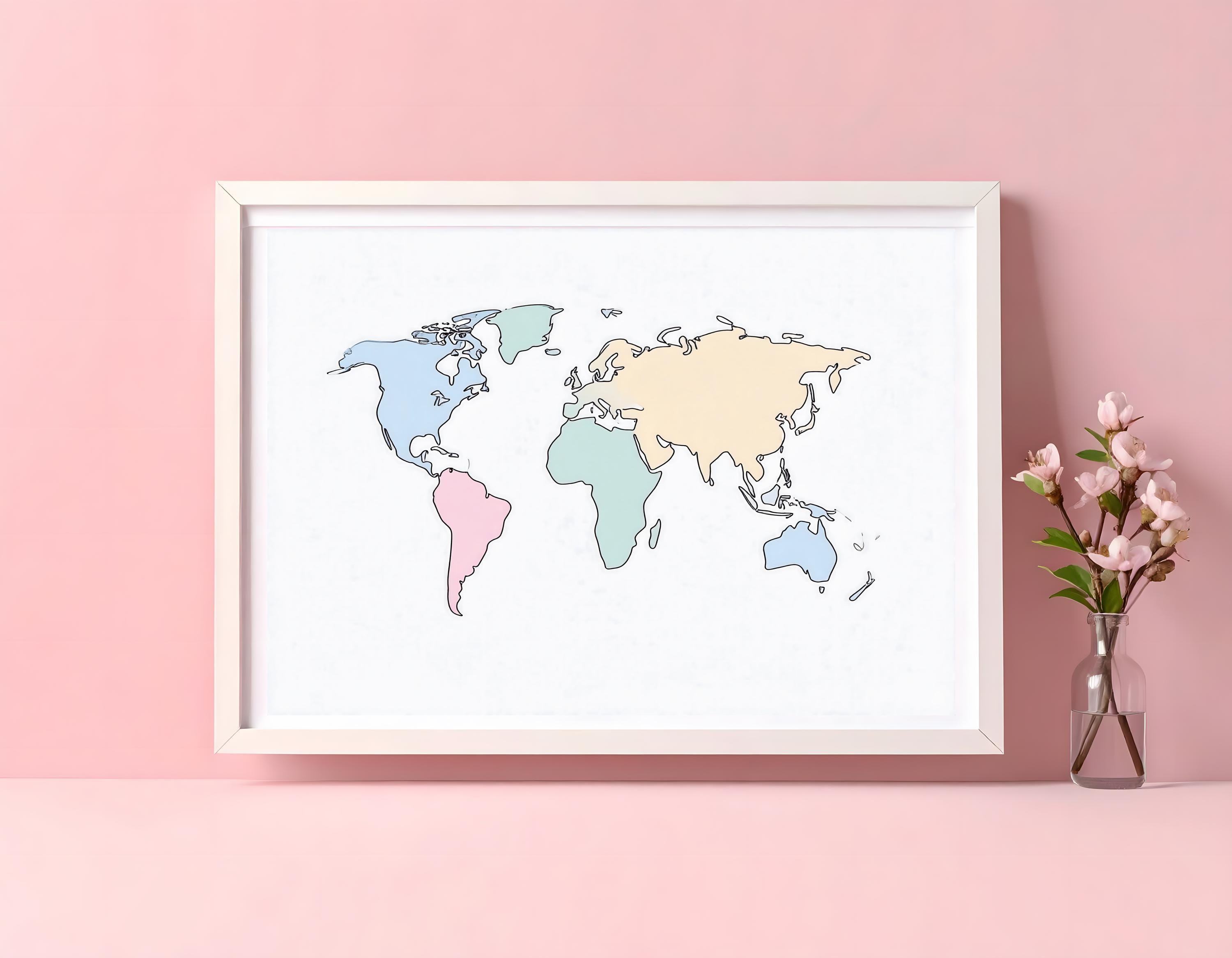 Pastel World Map – Printable Horizontal Wall Art - Etsy
