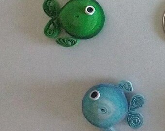Set van 4 vismagneten met quilled: uniek koelkastdecor