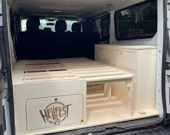 Cama extraíble de madera sin montaje previo para furgonetas y autocaravanas de 180/190 cm, 200 cm, 120 cm, 130 cm y 140 cm.