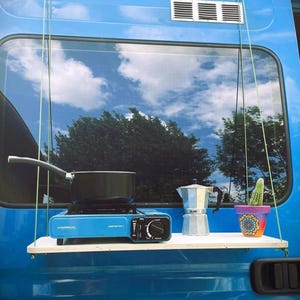 VW T5 T6 van outdoor table, Van Kitchen camping vanlife, outdoor kitchen, hanging rope, outdoor table, camping table