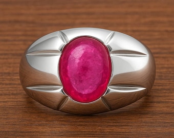 925 Sterling Silver Gemstone Ring | Glass Ruby Ring: Men's Statement Jewelry | Engagement - Wedding Ring | Gift For Her