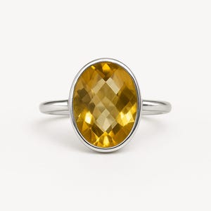 Checkerboard Citrine Sterling Silver Ring: November Birthstone Jewelry | KAUSAR GEMS JEWELERS