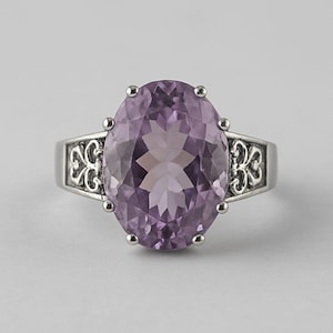 Sterling Silver Amethyst Ring | Oval Cut Purple Gemstone Ring | Vintage-Inspired Silver Statement Ring | February Birthstone Jewelry Gift