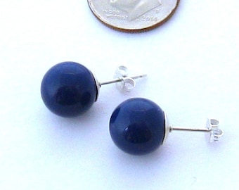 Large Blue Stud Earrings/10mm Pearl Post Earrings/10mm Pearl Earrings/Gold Fill Earrings/Weddings/Bridesmaid Earrings Gift/Sweet 16 Gift