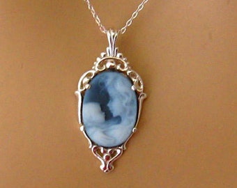 Sterling Silver Mother Cameo Necklace, Carved Agate Genuine Cameo, Mother and Child Cameo, Mother Wife Mom Gift Idea Mom, Real Cameo Jewelry