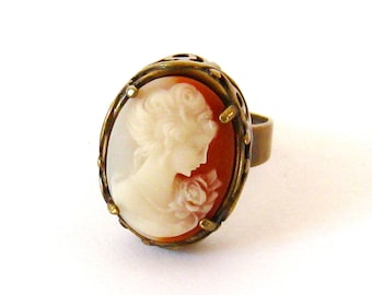 Bronze Anniversary Gift for Her/Bronze Cameo Ring/Bronze Jewelry/Bronze Cocktail Ring/Victorian Woman Bronze Ring/8th Anniversary Gift