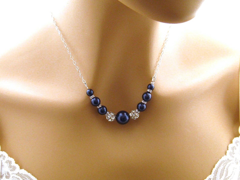 Navy Blue Wedding Jewelry Dark Blue Bridal Necklace Navy Etsy