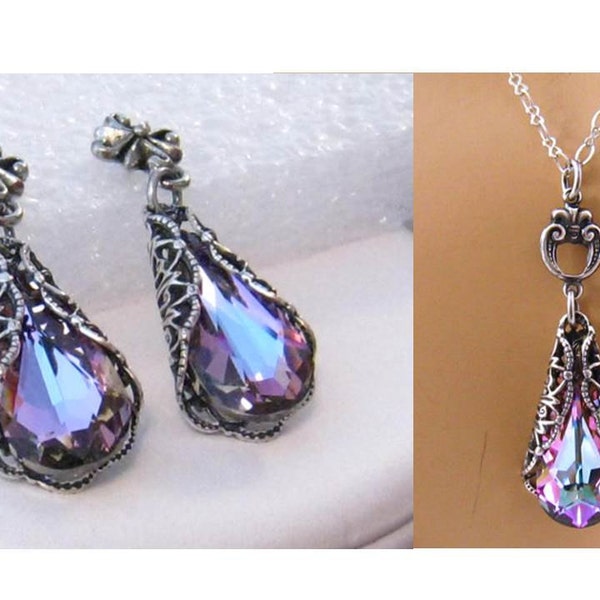 Ensemble de bijoux de mariage violet: collier victorien Swarovski et boucle d’oreille Vitrail Light Plum Ensemble de mariage, Ensemble cadeau de demoiselle d’honneur, Bijoux de mariée