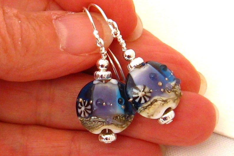 Cobalt Blue Earrings, Lampwork Earrings, Lampwork Glass Earrings, Ocean Earrings, Beach Jewelry image 10