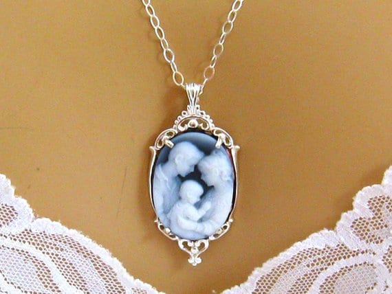 Real Cameo Necklace, New Mom Gift, Mother and Child Cameo Necklace