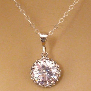 Cubic Zirconia Necklace: CZ Solitaire Necklace, Sterling Silver, Cubic Zirconia Bridal Necklace, CZ Wedding Jewelry, Gift for Her 4-88