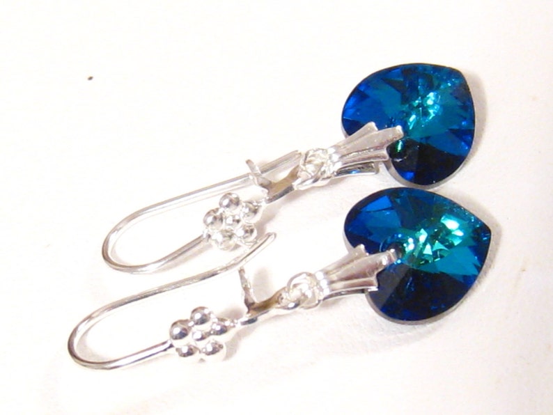 Blue Heart Earrings, Sweet 16 Gift, Swarovski Blue Earrings, Sweet Sixteen Gift, Blue Wedding Earrings, Blue Crystal Heart Bridal Earrings image 3