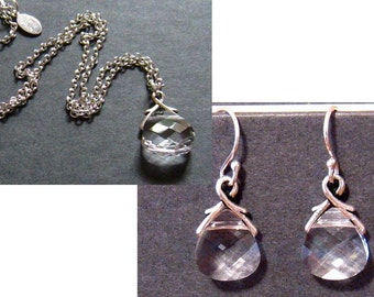 Conjunto de joyas de cristal transparente de Swarovski, collar y pendientes de cristal transparente, conjunto de joyas para damas de honor, plata de ley, joyas de boda de cristal