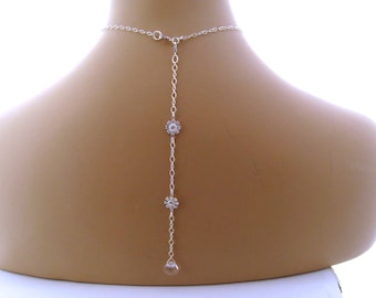 Bridal Back Drop for Necklace, CZ Bridal Necklace, Sterling Silver, Clear Swarovski Jewelry Detachable Back Drop Custom Removable Back Drop