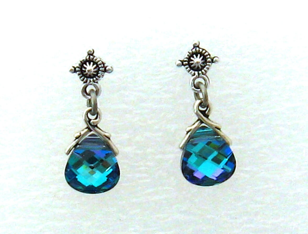 Blue Swarovski Earrings: Purple and Blue Crystal Earrings | Etsy