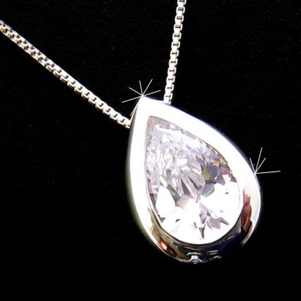 Cubic Zirconia Solitaire Colgante Cubic Zirconia Collar, Plata de Ley CZ Collar Nupcial, Madre de la Novia, Regalo de Aniversario