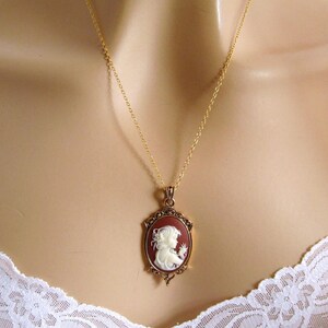 Brown Cameo: Woodland Girl Small Brown Cameo Necklace, 14 Carat Gold Fill Vintage Inspired Romantic Victorian Jewelry, Romantic Gift for Her image 2