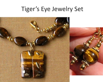 Tiger Eye Earrings and/or Tiger's Eye Necklace