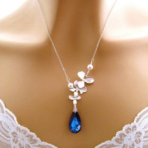 Swarovski Orchid Necklace Bridal Necklace Blue Wedding Necklace Bridal Jewelry Bridesmaids Necklace Romantic Orchid Necklace image 2