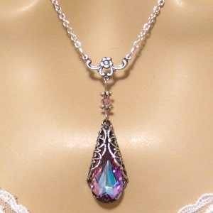 Purple Bridesmaids Necklace: Romantic Victorian Flower and Swarovski Teardrop Crystal Purple Wedding Necklace Bridal Wedding Jewelry