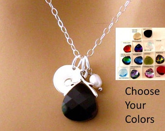 Joyería inicial personalizada, collar inicial de cristal y perla de Swarovski, collar de dama de honor personalizado, regalo de bodas, regalo de dama de honor