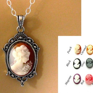 Small Cameo Necklace: Victorian Woman Peach Cameo Necklace, Sterling Silver, Vintage Inspired Romantic Victorian Jewelry, Great Gift for Her image 7