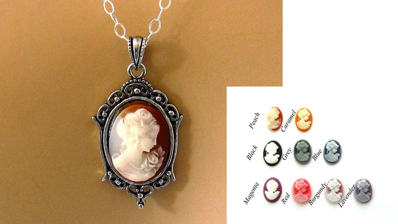 Small Cameo Necklace: Victorian Woman Peach Cameo Necklace, Sterling Silver, Vintage Inspired Romantic Victorian Jewelry, Great Gift for Her image 7