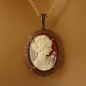 Peach Cameo: Victorian Woman Peach Cameo Necklace, Antiqued Gold, Vintage Inspired Romantic Victorian Jewelry, Romantic Gift for Her image 5