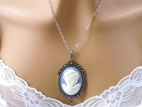 Blue Cameo Necklace Renaissance Woman Blue Cameo Necklace