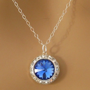Swarovski Blue Necklace,  Sapphire Blue Pendant Necklace, Sterling Silver Blue Bridesmaids Necklace, Wedding Jewelry, Swarovski Necklace
