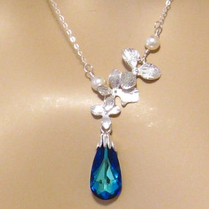Blue Wedding Jewelry Set: Orchid Flower Bermuda Blue Swarovski Crystal ...