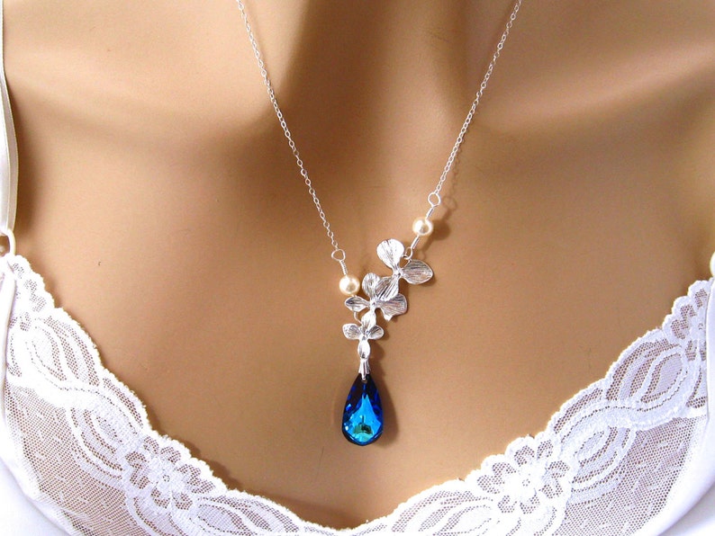 Orchid Wedding Earrings Orchid Earrings Blue Wedding Jewelry Blue Crystal Earrings Sterling Silver Blue Flower Earring Bridal Orchid Jewelry
