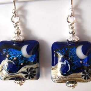 Cobalt Blue Earrings, Lampwork Earrings, Lampwork Glass Earrings, Ocean Earrings, Beach Jewelry Square