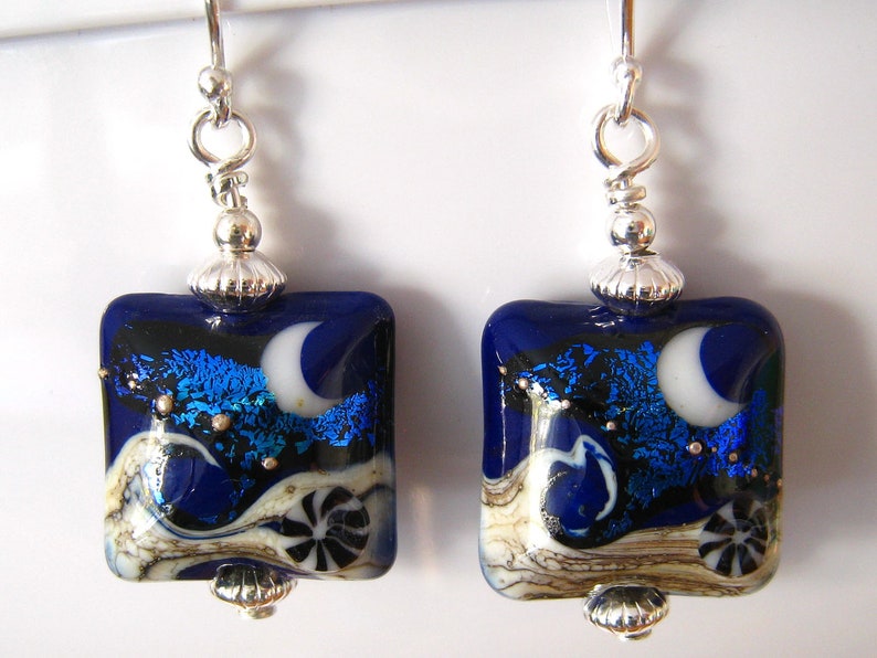 Cobalt Blue Earrings, Lampwork Earrings, Lampwork Glass Earrings, Ocean Earrings, Beach Jewelry Square