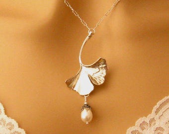 Joias Art Nouveau, colar com folhas de ginkgo, colar Art Nouveau de prata ou bronze, presente romântico para madrinhas de casamento - joias para noivas